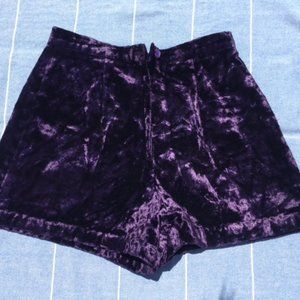 Purple velvet high-waisted shorts